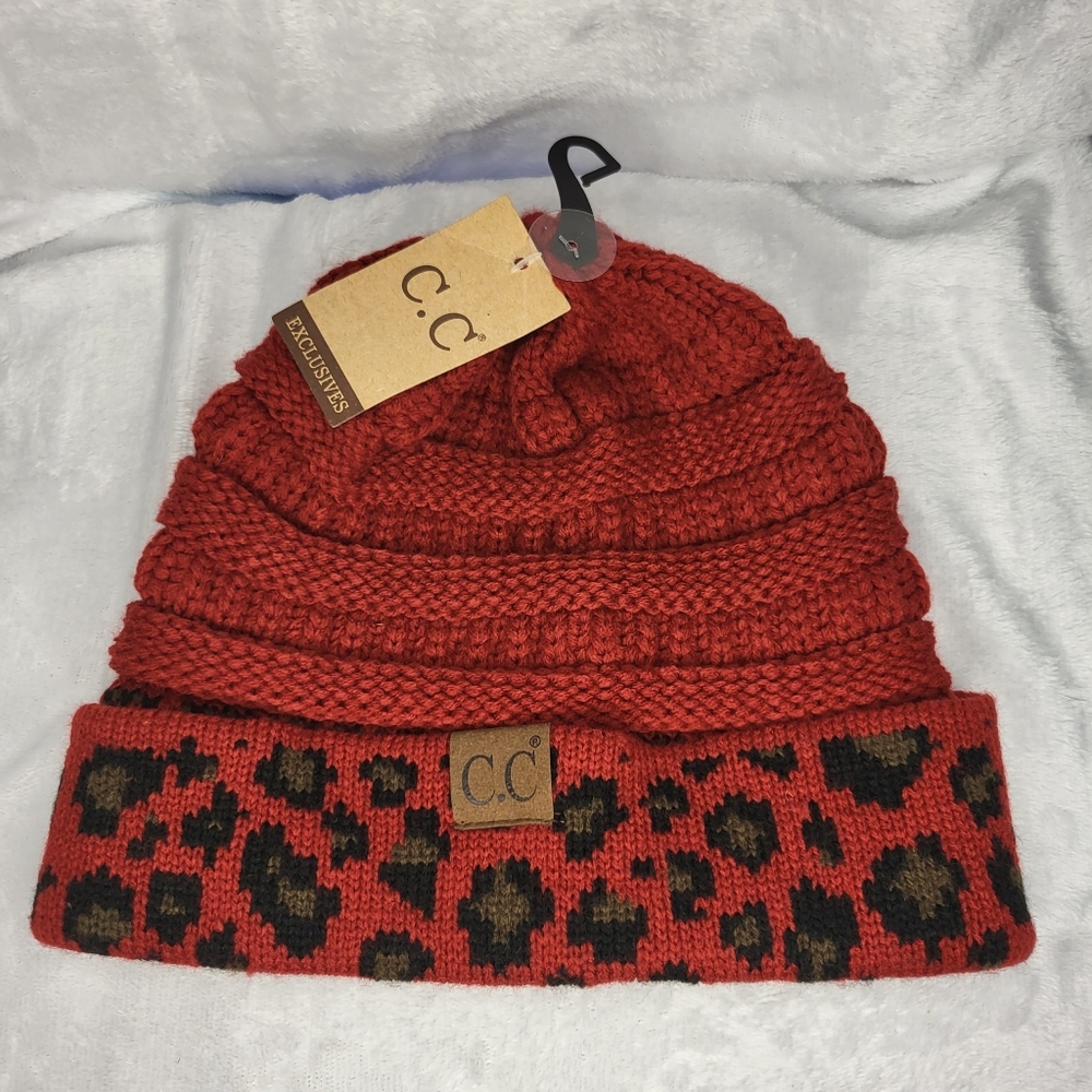 C.C EXCLUSIVES Red Leopard Beanie